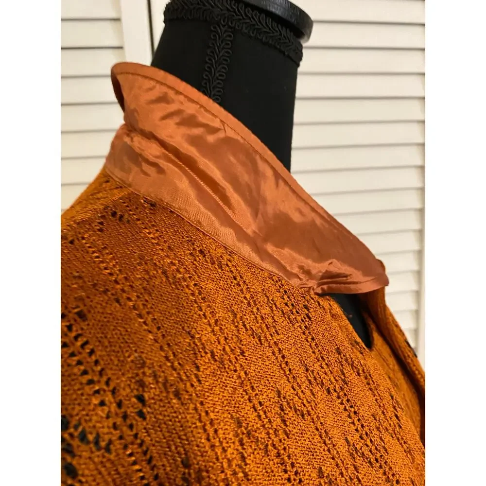 Citi‎ Dress Vintage 90s Burnt Orange Pointelle Knit Maxi Dress & Cardigan Set 10